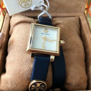 NWT Tory Burch Double Wrap Watch Navy w/ Charms